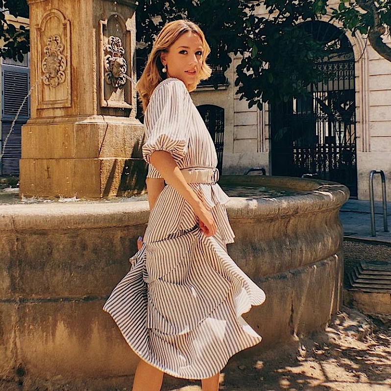 Maje Milan Renco Gathered Tiered Striped Woven Midi Dress